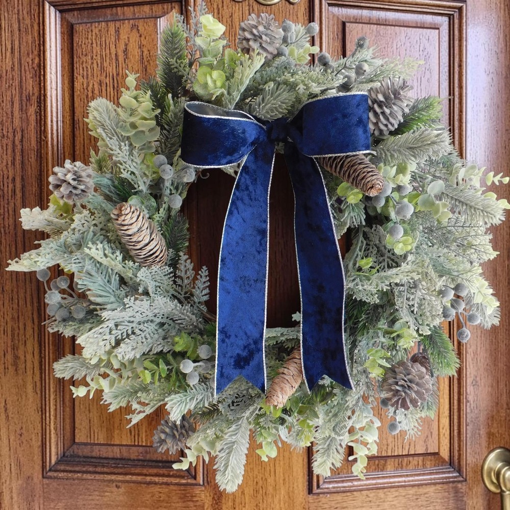Winter Wreath for Front Door Christmas Flocked Evergreen Elegant Holiday Porch